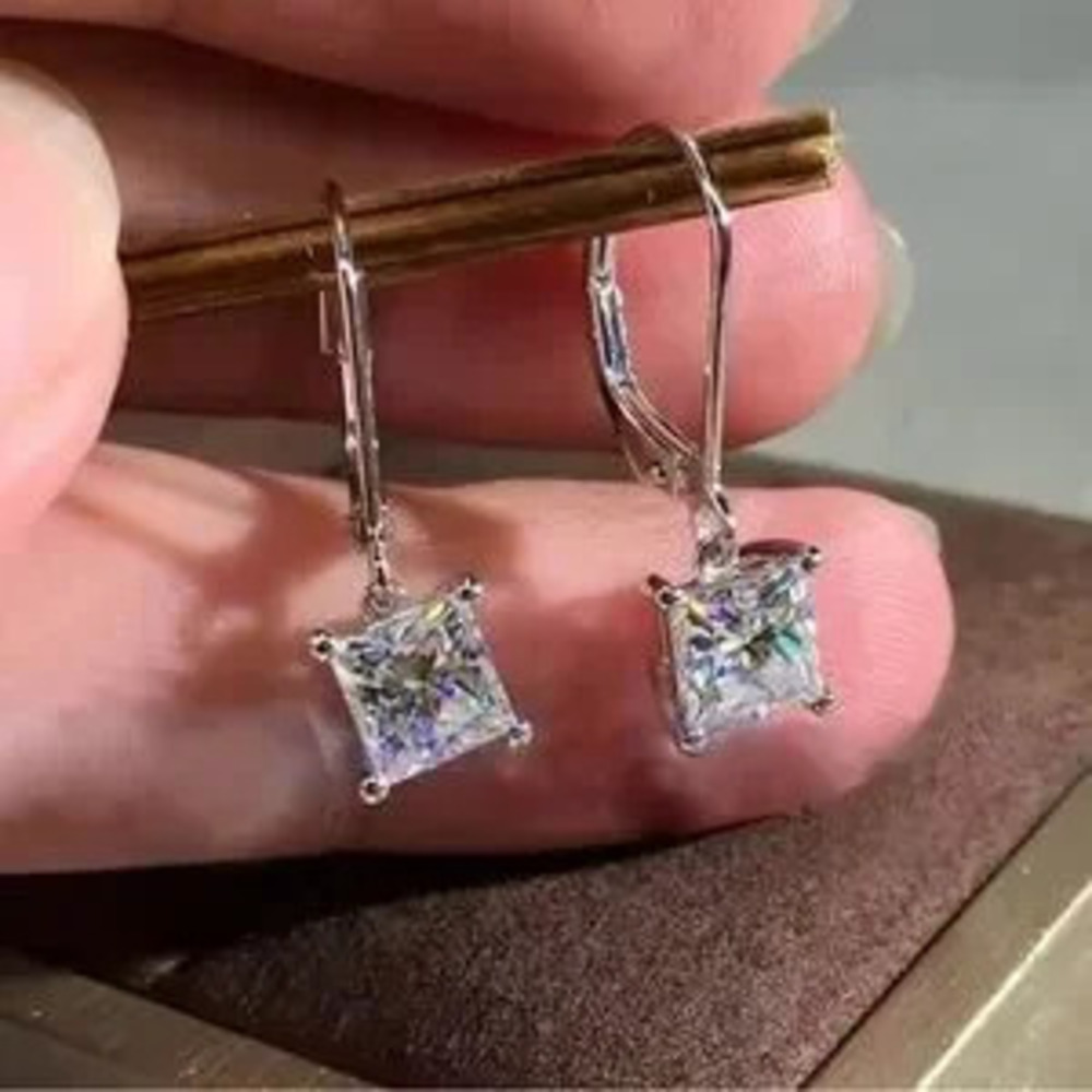 Adorable Square Cubic Zirconia Drop Earrings for Women